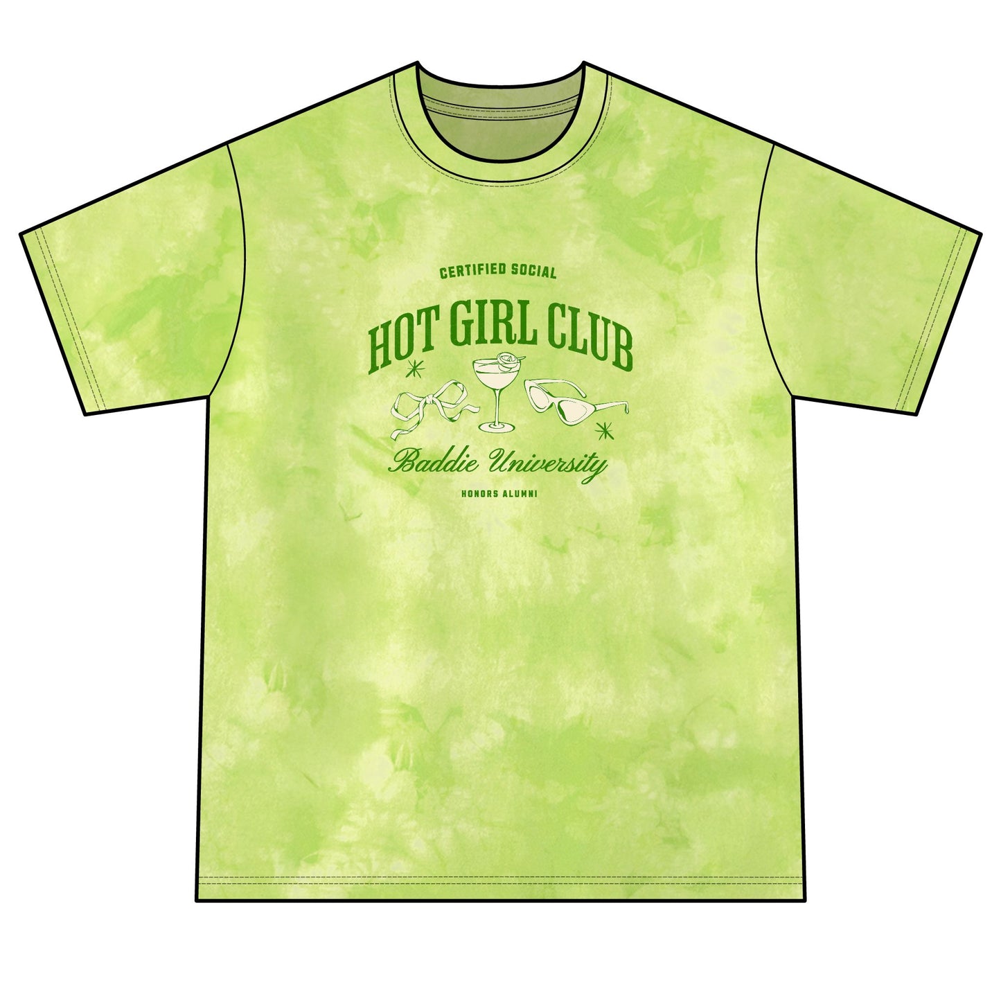 Hot Girl Club Crystal Tie-Dye Tee — Lime Green Graphic T-Shirt