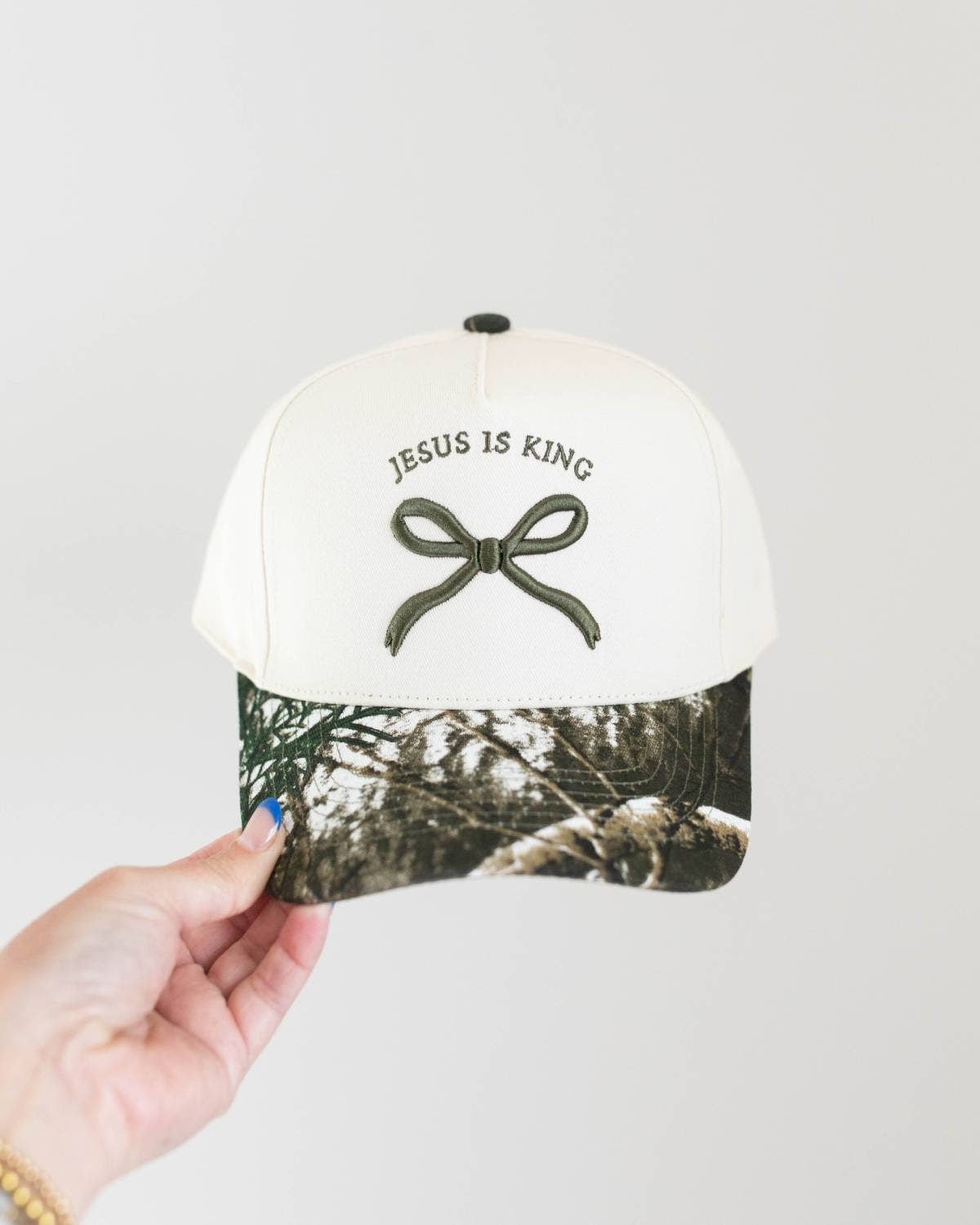 Jesus is King - Camo Bow Christian Trucker Hat