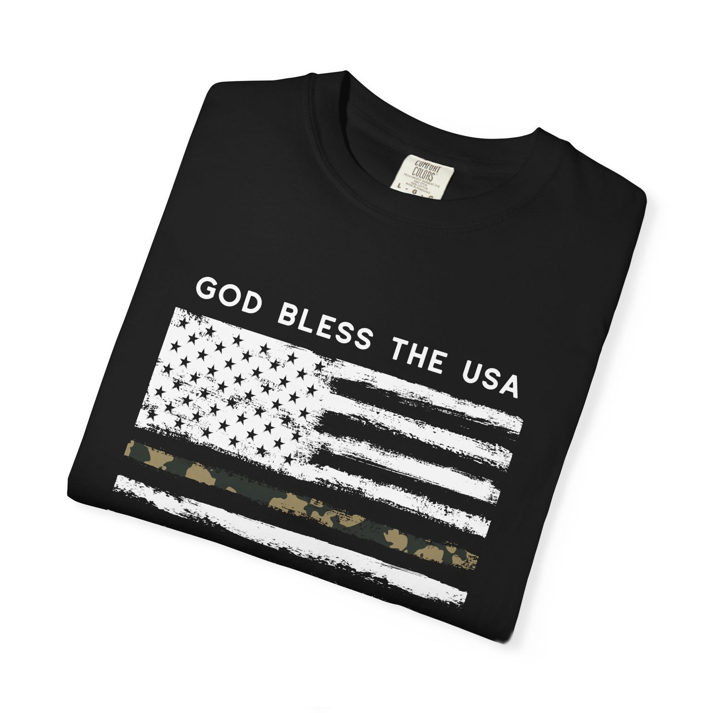 God Bless the USA Camo Flag T-Shirt — "Est. 1776" Patriotic Tee