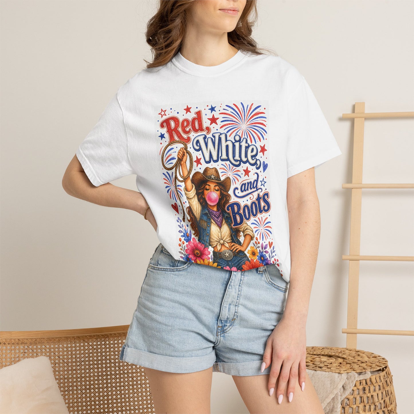 Red White and Boots T-Shirt — Patriotic Cowgirl Fourth of July Tee