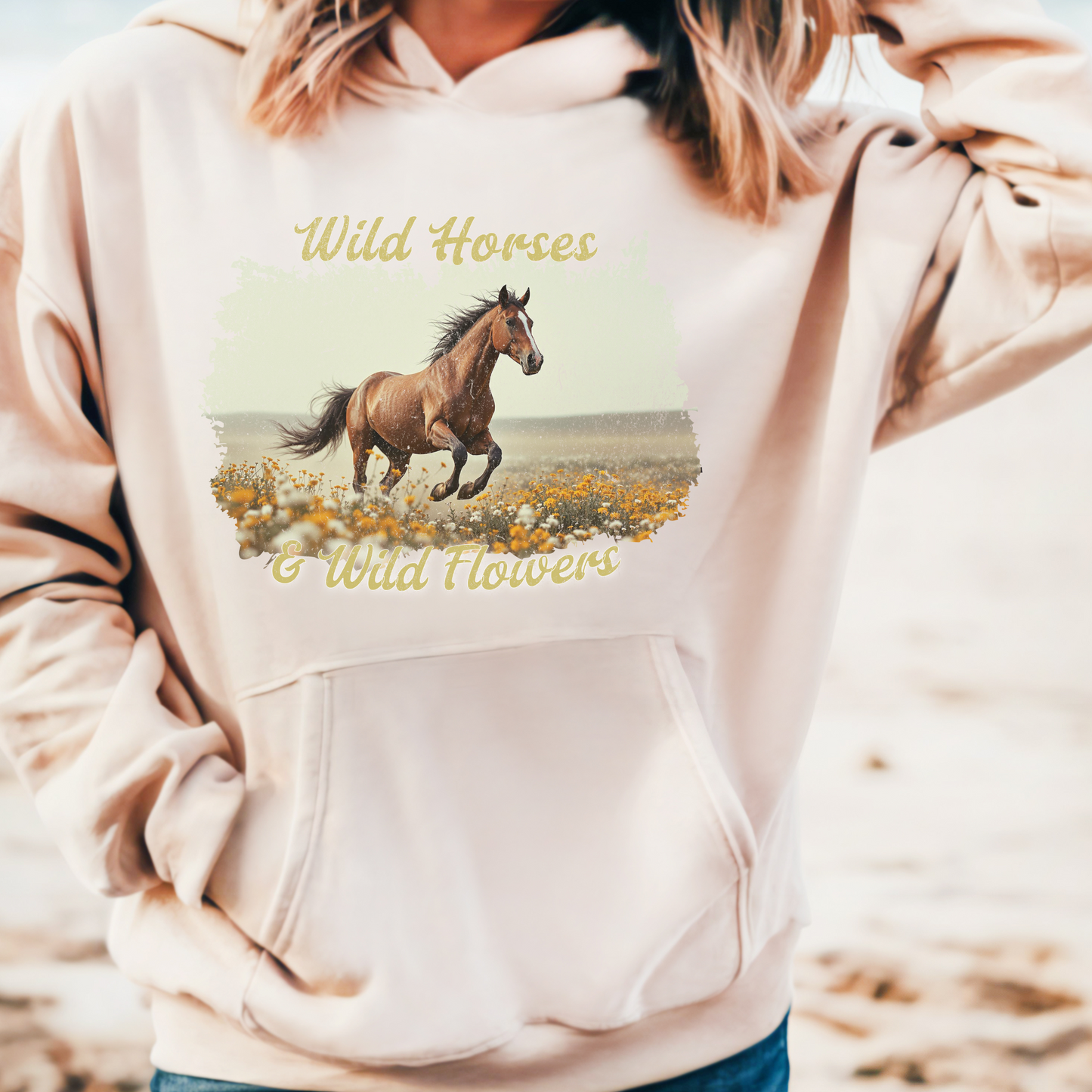 Wild Horses and Wild Flowers Hoodie Cozy Sweatshirt for Horse Lovers Great Gift for Birthdays Family and Nature Enthusiasts
