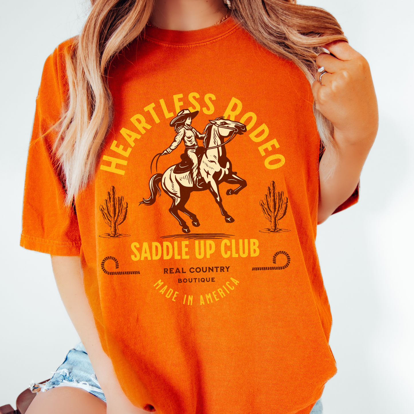 Cowgirl T-Shirt Heartless Rodeo Orange Tee