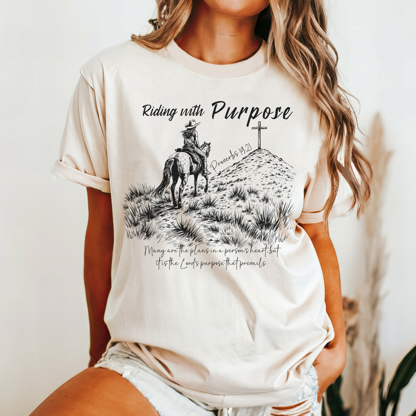 Christian Shirt Gift for Horse Lover Tee Equestrian Motivational Apparel Cowgirl Shirt Inspirational Bible Verse Tshirt for Church Sketched