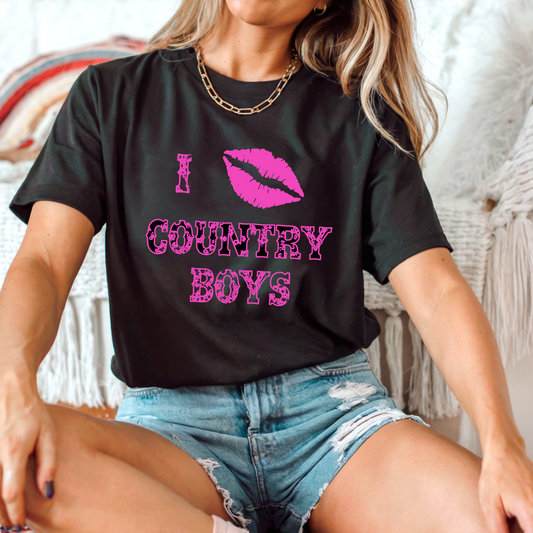 I Kiss Country Boys T-Shirt, Fun Country Style Tee, Gift for Country Lovers, Outdoor Event Shirt, Casual Weekend Wear