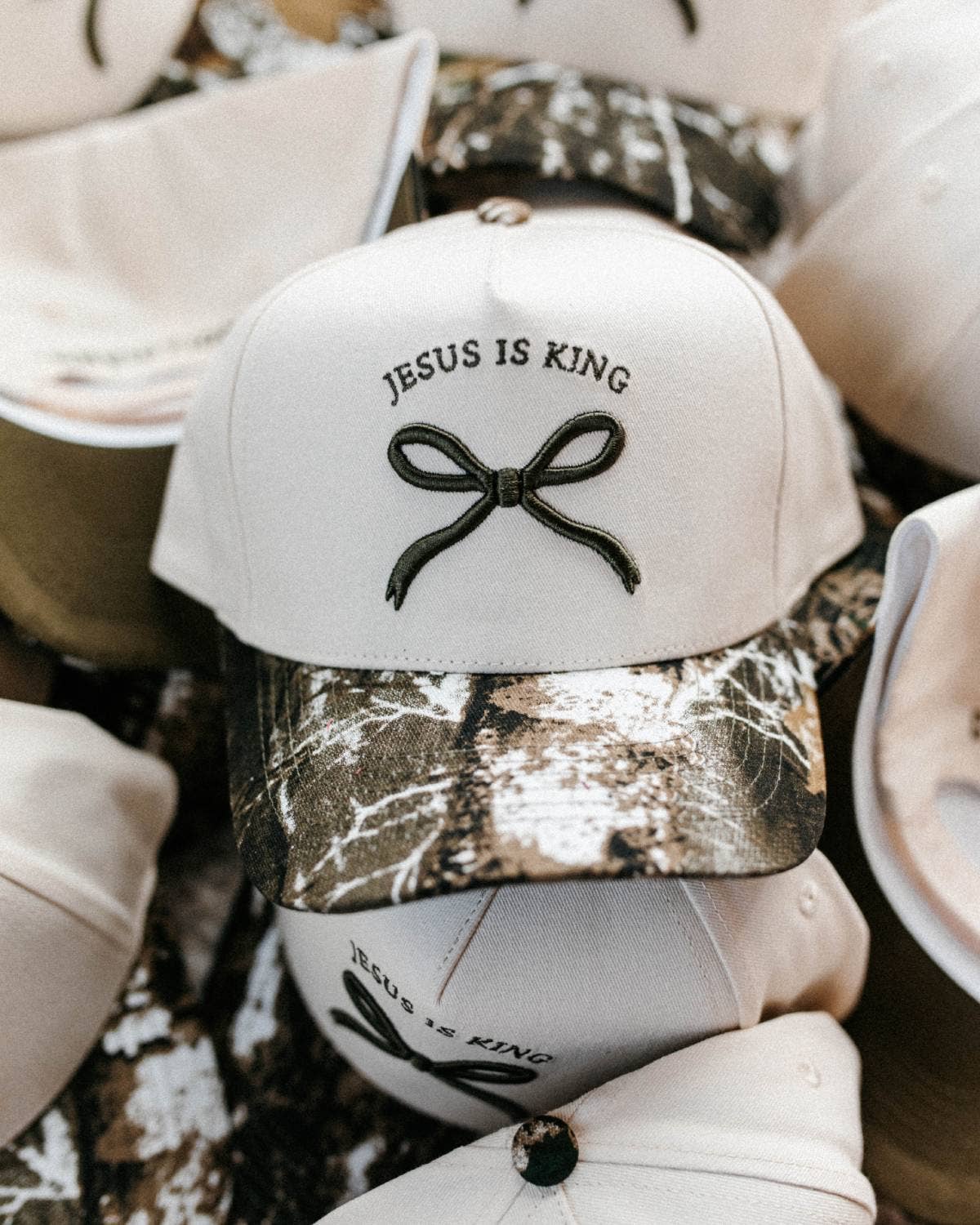 Jesus is King - Camo Bow Christian Trucker Hat