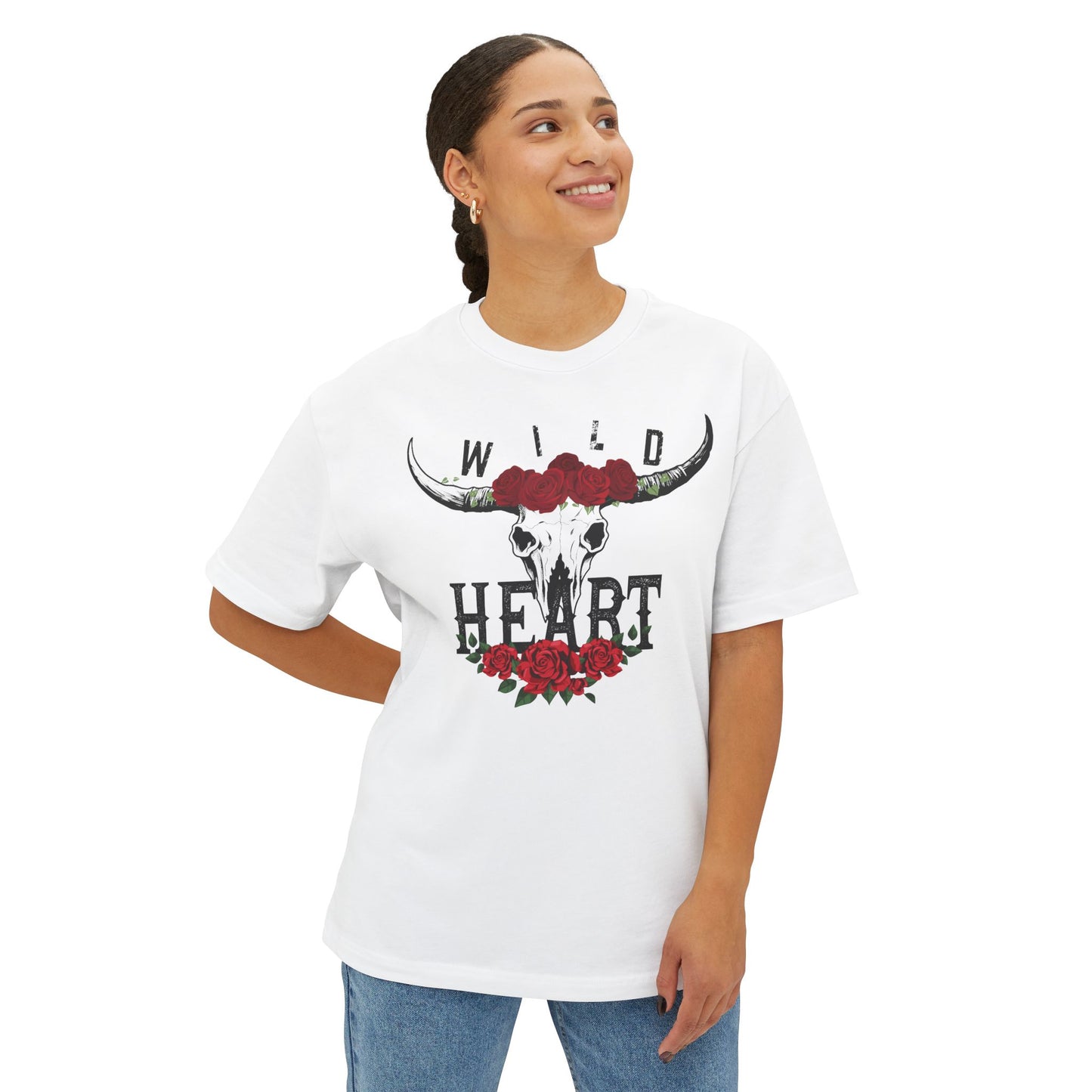 Wild Heart Tee — Cow Skull Floral Rose Western Graphic T‑Shirt